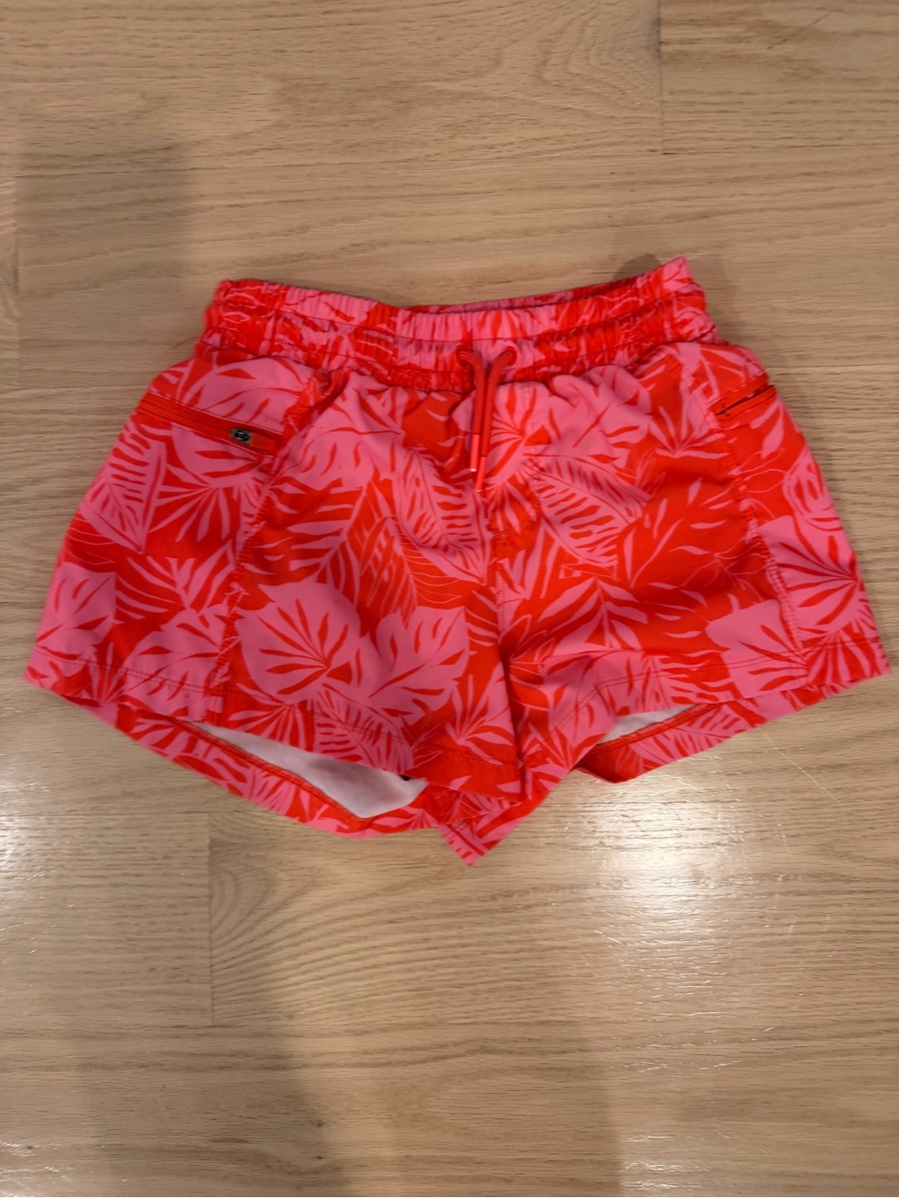 Old Navy Pink & Red Tropical Leaf Athletic Shorts